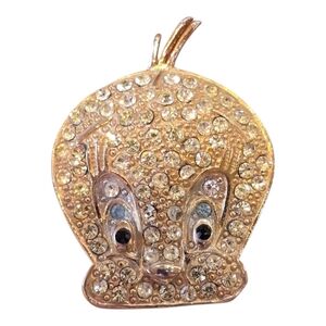 Warner Bros Tweety Bird Goldtone Rhinetstone Vintage Pendant Brooch